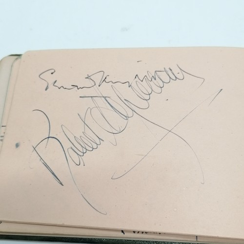 42 - Vintage Autograph book with many signatures inc Peter Cushing, David Lean, Martha Raye, Gertrude Law... 