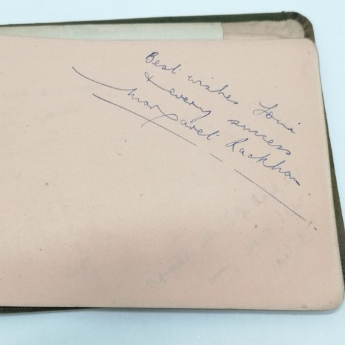 42 - Vintage Autograph book with many signatures inc Peter Cushing, David Lean, Martha Raye, Gertrude Law... 