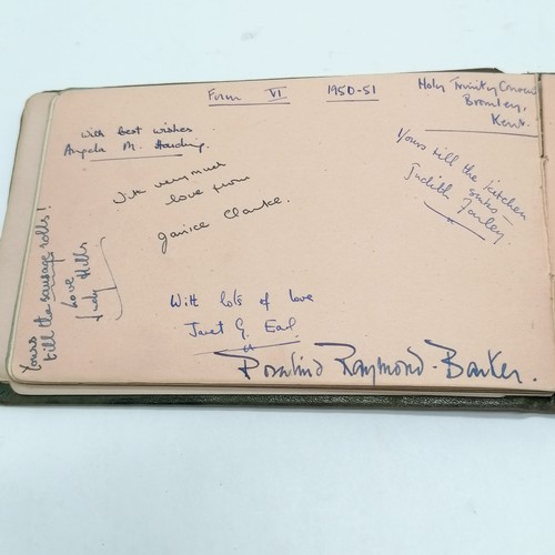 42 - Vintage Autograph book with many signatures inc Peter Cushing, David Lean, Martha Raye, Gertrude Law... 