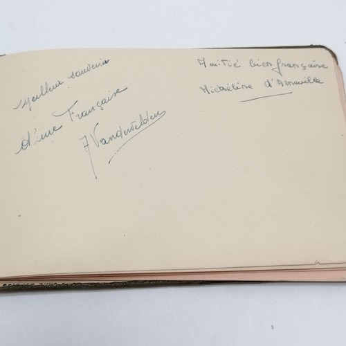 42 - Vintage Autograph book with many signatures inc Peter Cushing, David Lean, Martha Raye, Gertrude Law... 