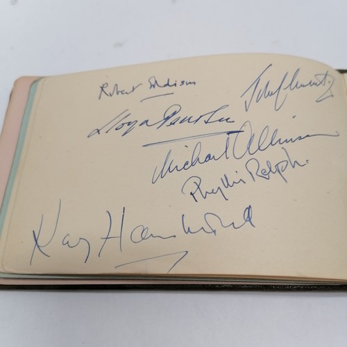 42 - Vintage Autograph book with many signatures inc Peter Cushing, David Lean, Martha Raye, Gertrude Law... 