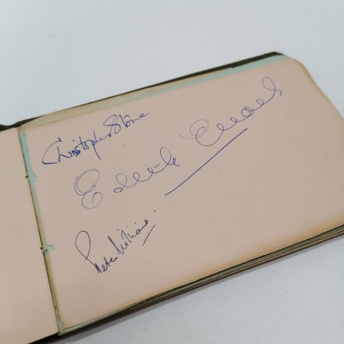 42 - Vintage Autograph book with many signatures inc Peter Cushing, David Lean, Martha Raye, Gertrude Law... 