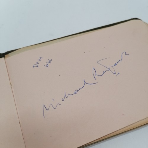 42 - Vintage Autograph book with many signatures inc Peter Cushing, David Lean, Martha Raye, Gertrude Law... 