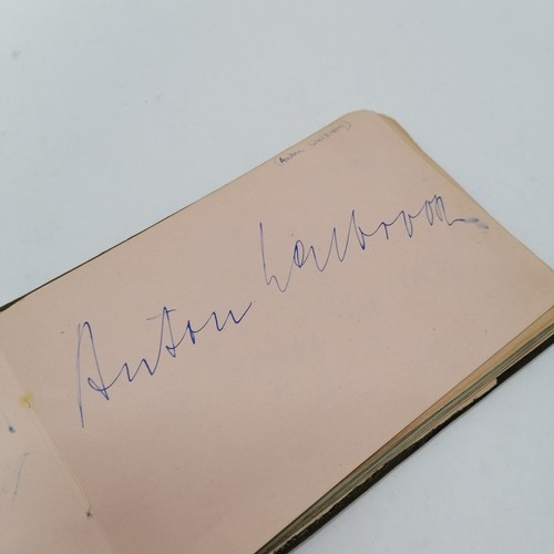 42 - Vintage Autograph book with many signatures inc Peter Cushing, David Lean, Martha Raye, Gertrude Law... 