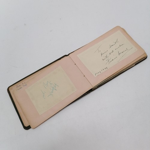 42 - Vintage Autograph book with many signatures inc Peter Cushing, David Lean, Martha Raye, Gertrude Law... 