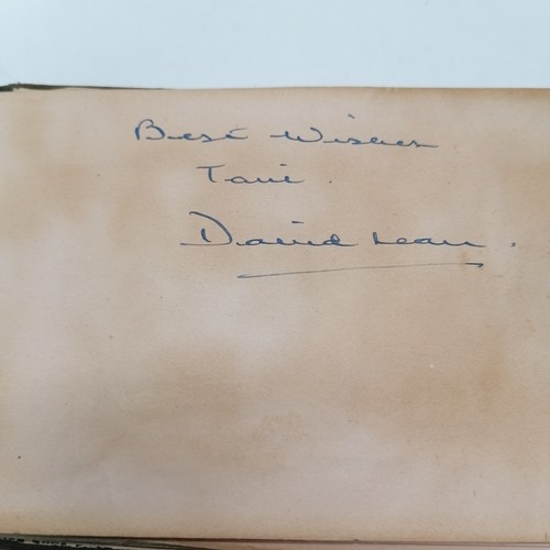 42 - Vintage Autograph book with many signatures inc Peter Cushing, David Lean, Martha Raye, Gertrude Law... 