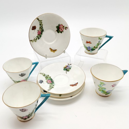 46 - Set of 4 Victorian hand painted cups and saucers bearing kite mark to base, hand decorated with flow... 