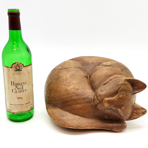 56 - Hand carved model of a sleeping cat - 25cm across x 14cm high