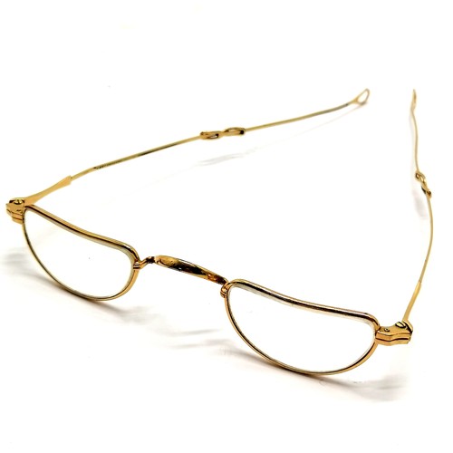 59 - Antique gold plated pair of reading spectacles with extending arms by Luna (Germany) - 12cm across