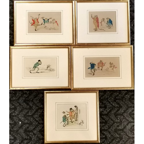 60 - 5 x 1880's hand coloured engravings of 'A frog he would a-wooing go' by Edmund Evans (1826-1905) aft... 