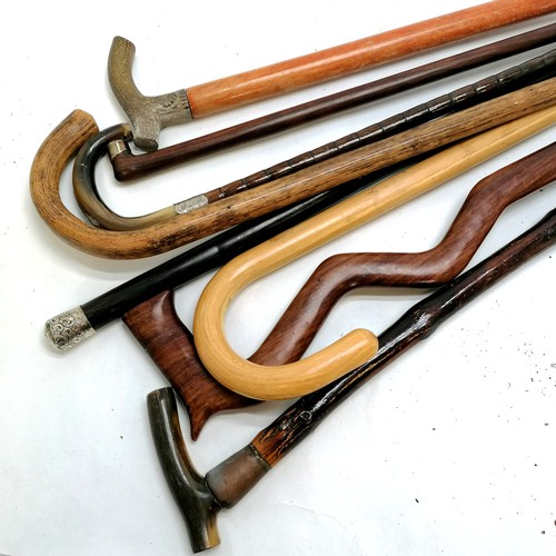 83 - 8 x walking sticks inc 2 with silver mounts - 2 a/f & all in used condition