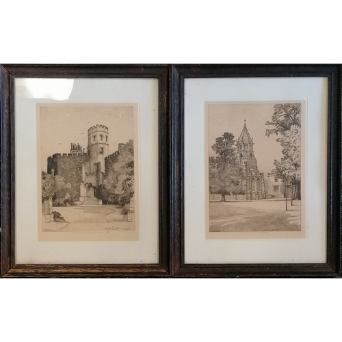 96 - 2 x framed engravings by Edward Burrow ~ The masters house & the chapel, Rugby - frame 41cm x 32.5cm