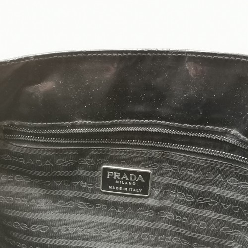 109 - Prada black patent leather handbag with lace straps - 38cm x 28cm & has original 1995 authenticity c... 