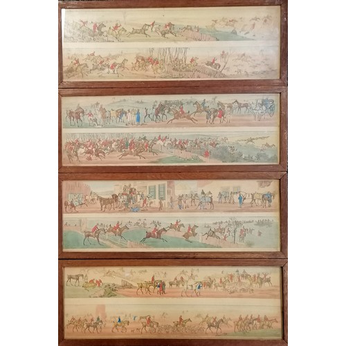 115 - 1822+ Lot of 4 x framed pairs of hunting prints 'A hunting trip to Melton Mowbray' after Henry Thoma... 