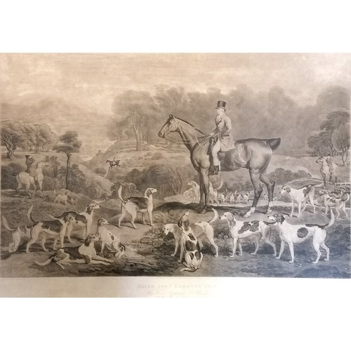 117 - Large 1821 framed mezzotint of 'Ralph John Lambton Esqr : His Horse Undertaker, & Hounds (Calling Ho... 