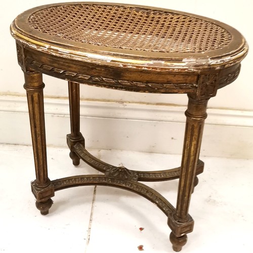 118 - Antique French Bergere oval dressing table stool, Bergere a/f , 50 cm wide, 36 cm deep, 51 cm high