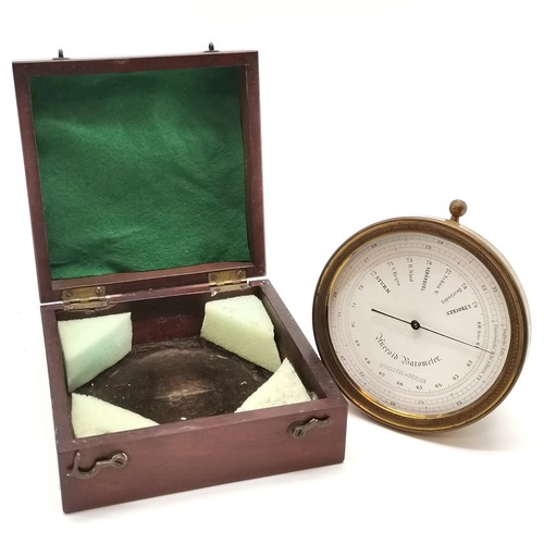 142 - Antique mahogany cased aneroid barometer by Doerffel (Berlin) - 11.5cm diameter & has no glass and s... 