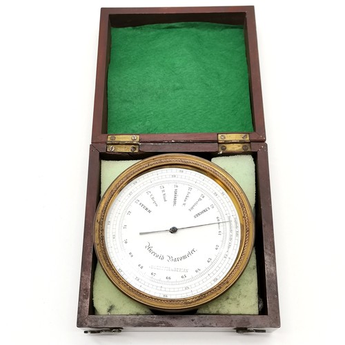 142 - Antique mahogany cased aneroid barometer by Doerffel (Berlin) - 11.5cm diameter & has no glass and s... 