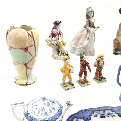 148 - Lladro Daisa figure 19cm high (has losses to the umbrella) Antique blue and white meat platter (craz... 