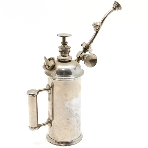 149 - Antique chrome plated hand garden sprayer/atomiser 29cm high, some slight pitting to the chrome plat... 