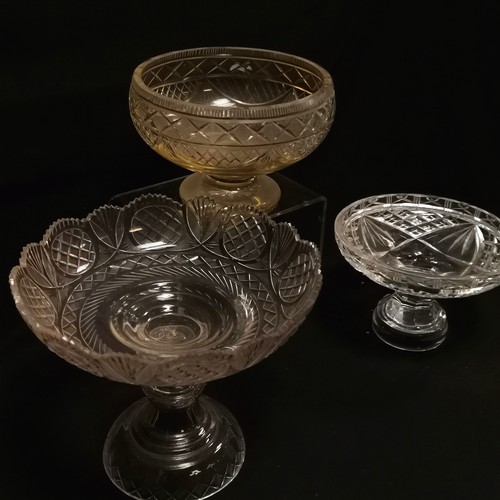 164 - Amtique large cut glass tazza 26cm diameter x 22cm high T/W another 21cm diameter x 14cm high and a ... 