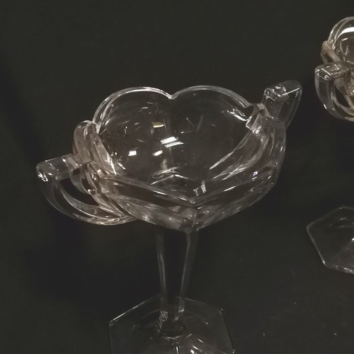 169 - Pair of antique pressed glass 2 handled tazzas 24cm high - no obvious damage