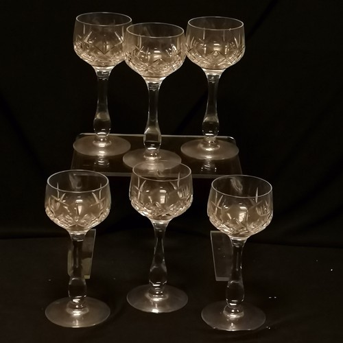 170 - Set of 6 cut glass crystal hock glasses 18cm high- no obvious damage