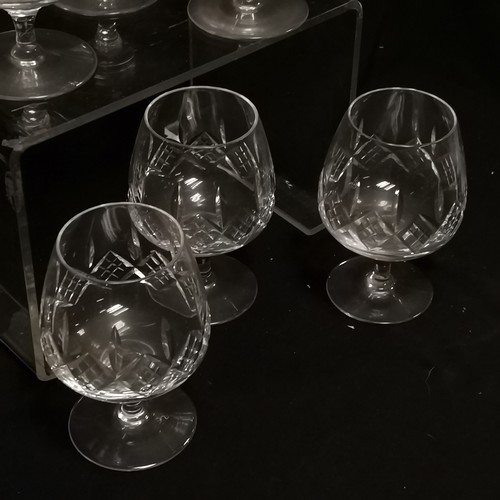 172 - Set of 6 cut glass brandy schooners 12cm high - no obvious damage