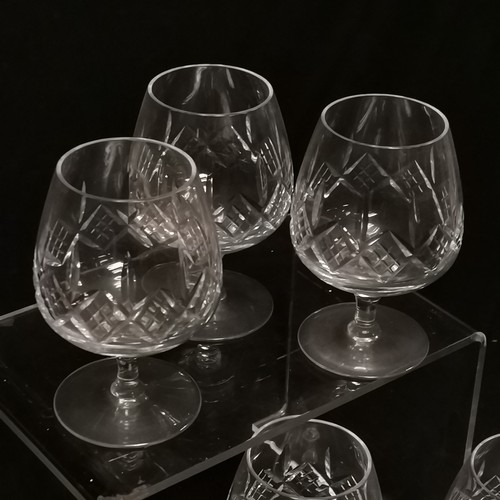 172 - Set of 6 cut glass brandy schooners 12cm high - no obvious damage