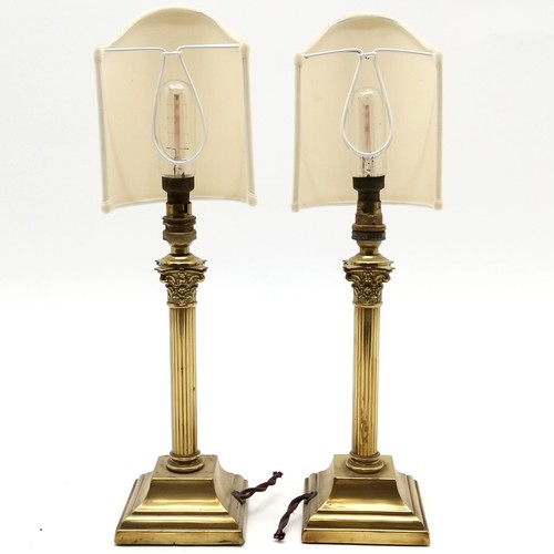 178 - Pair of brass Corinthian column brass table lamps, silver plated and alabaster column lamp and a gil... 