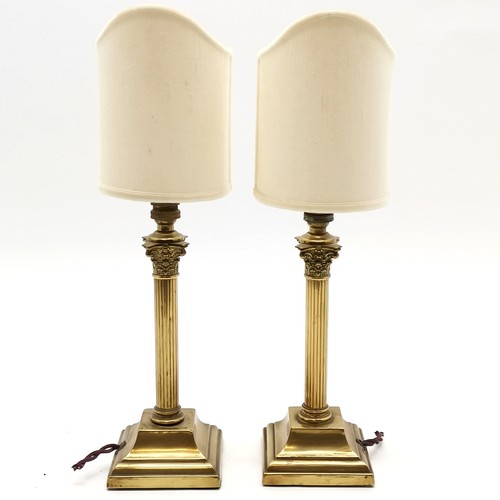 178 - Pair of brass Corinthian column brass table lamps, silver plated and alabaster column lamp and a gil... 