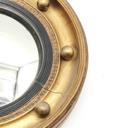 179 - Antique circular convex mirror with gilt wood frame 24cm diameter t/w vintage smaller convex mirror.... 