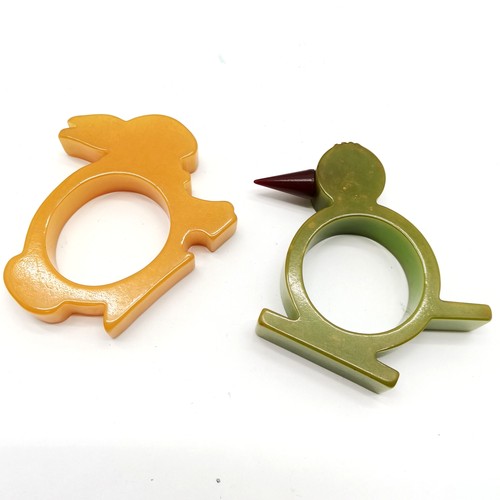 181 - 2 x Plastic napkin rings (rabbit + bird 6.4cm) t/w Chinese glass model of a tree, vanity mirror with... 