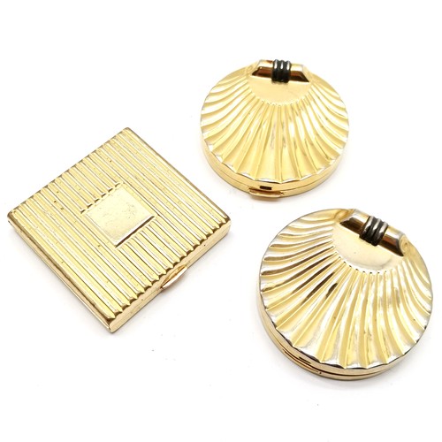 183 - Estee Lauder 3 x gold tone powder compacts - 2 are golden shell design (1 lacks catch) - in used con... 