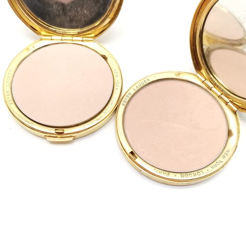 183 - Estee Lauder 3 x gold tone powder compacts - 2 are golden shell design (1 lacks catch) - in used con... 