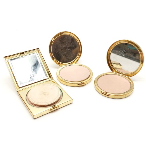 183 - Estee Lauder 3 x gold tone powder compacts - 2 are golden shell design (1 lacks catch) - in used con... 