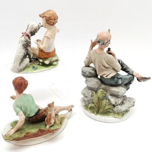 188 - Llladro figure of boy with a dog 20 cm high, Capo Di Monte figure group of a boy fishing with a cat,... 