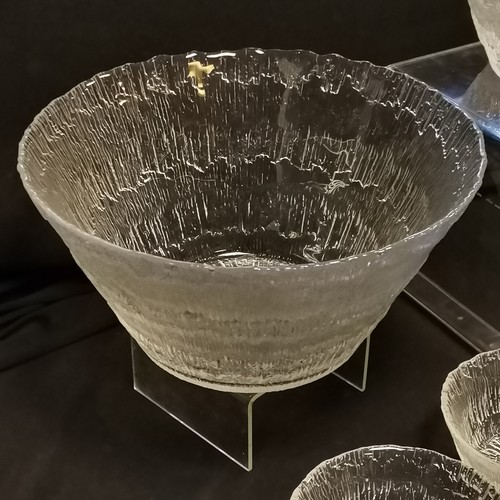 191 - iittala Padaar Ice glass suite of bowls, 1 large 25 cm diameter, 1 medium, & 8 small, Made in Finlan... 