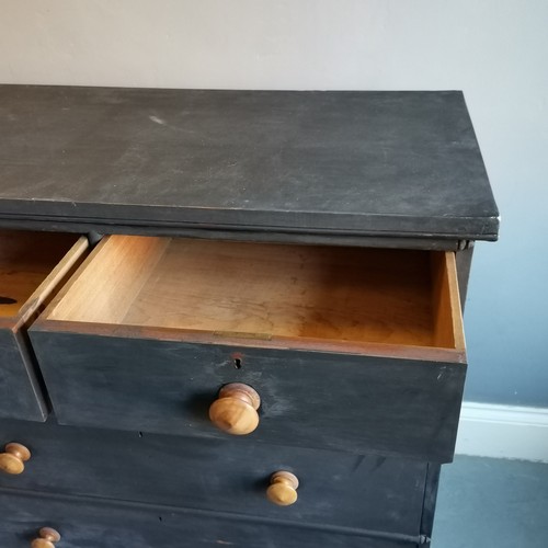 208 - Black Painted Chest of 2 short and 3 long graduated drawers on platform base, with turned wooden han... 