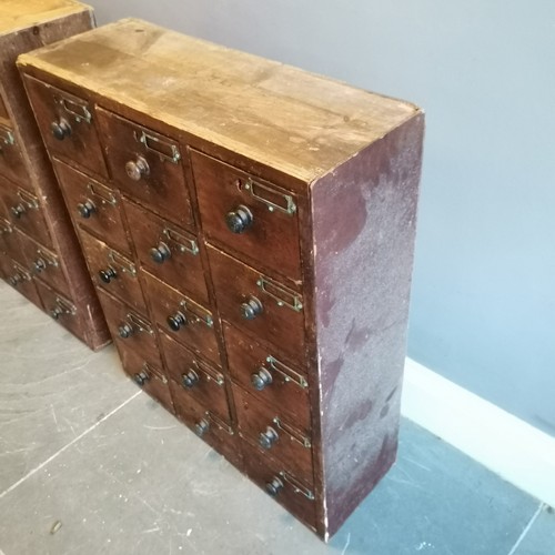 227 - Pair of Antique apothecary drawer banks comprising 15 short drawers per bank,  70 cm wide x 26 cm de... 