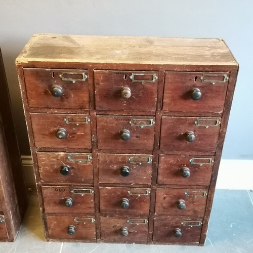 227 - Pair of Antique apothecary drawer banks comprising 15 short drawers per bank,  70 cm wide x 26 cm de... 