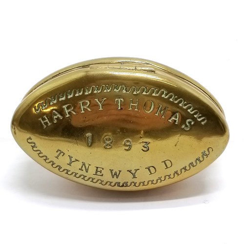 262 - 1893 Tynewydd mining brass pocket box belonging to Harry Thomas - 7cm & has obvious dents