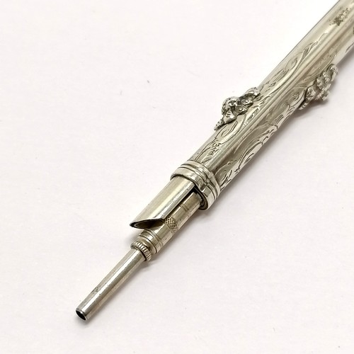 266 - Antique unmarked silver combination propelling pencil / nib pen with sardonyx shield shaped seal end... 