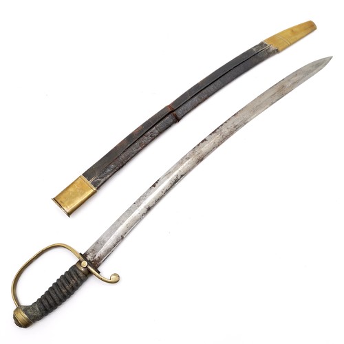 297 - 19th Century police sword with curved blade with original scabbard - 75cm long ~ scabbard is a/f and... 