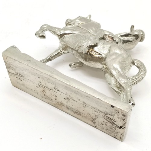 300 - Vintage nickel car mascot in the form of horse & rider - 8.5cm high x 9cm across