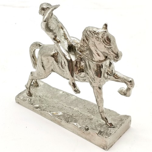 300 - Vintage nickel car mascot in the form of horse & rider - 8.5cm high x 9cm across