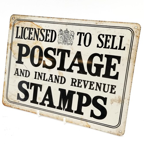 301 - Vintage enamel sign - 'Licensed to sell postage and inland revenue stamps' (20.5cm x 27.5cm) t/w qty... 