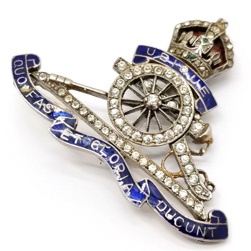 305 - Vintage silver Royal Artillery sweetheart brooch with enamel & paste detail - 4cm & 9.5g total weigh... 