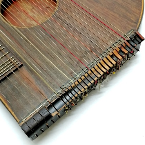 315 - Antique rosewood 32 string zither with strung inlay detail 52cm x 31cm - 2 strings missing, damage t... 