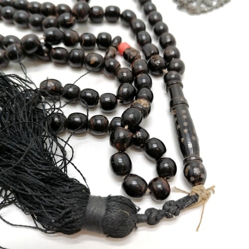 637 - An antique black amber and coral rosary 88cm long + 15cm drop T/W a quantity of costume jewellery, s... 